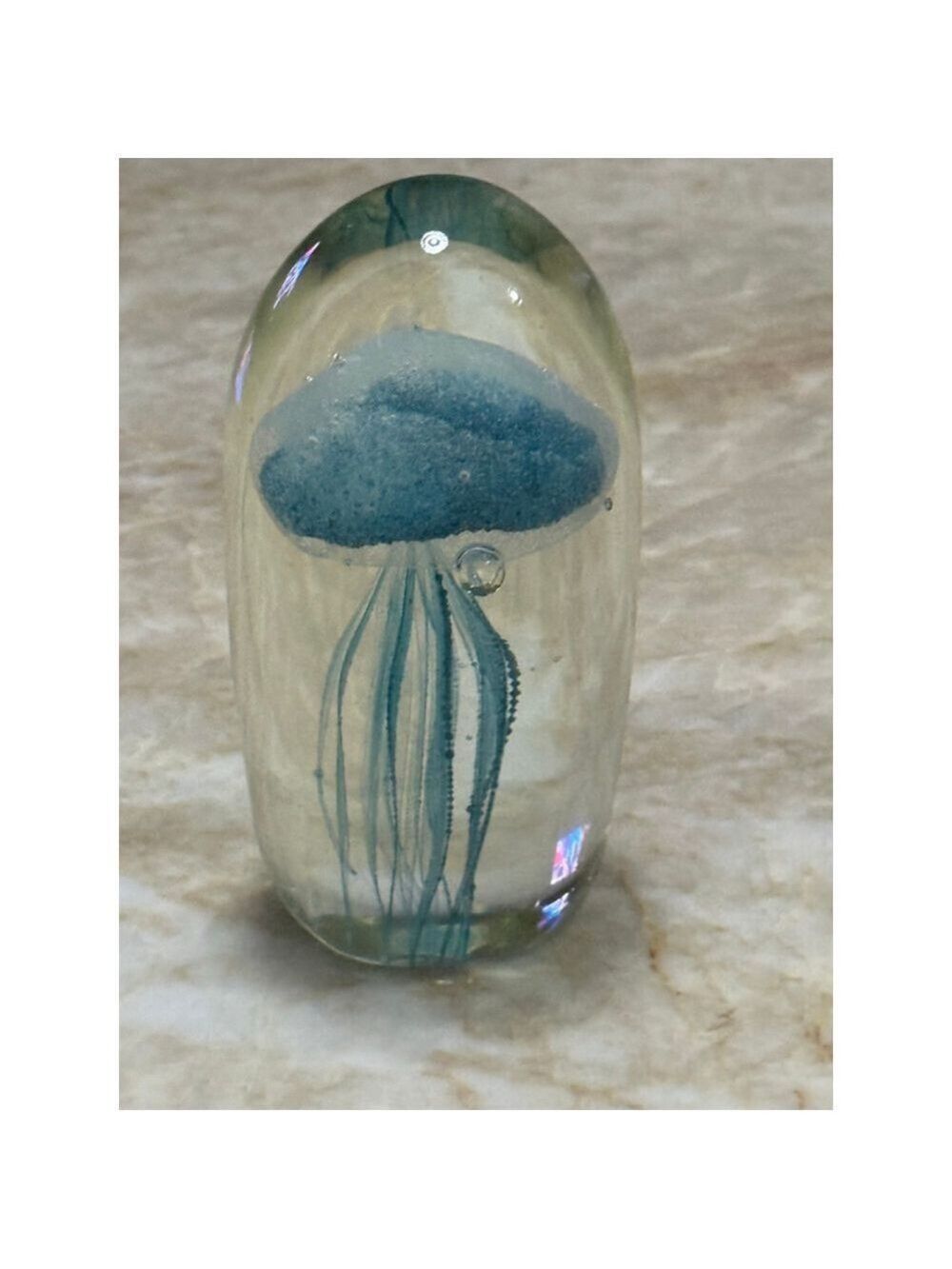 Blue Clear Glass Jellyfish paperweight sculpture